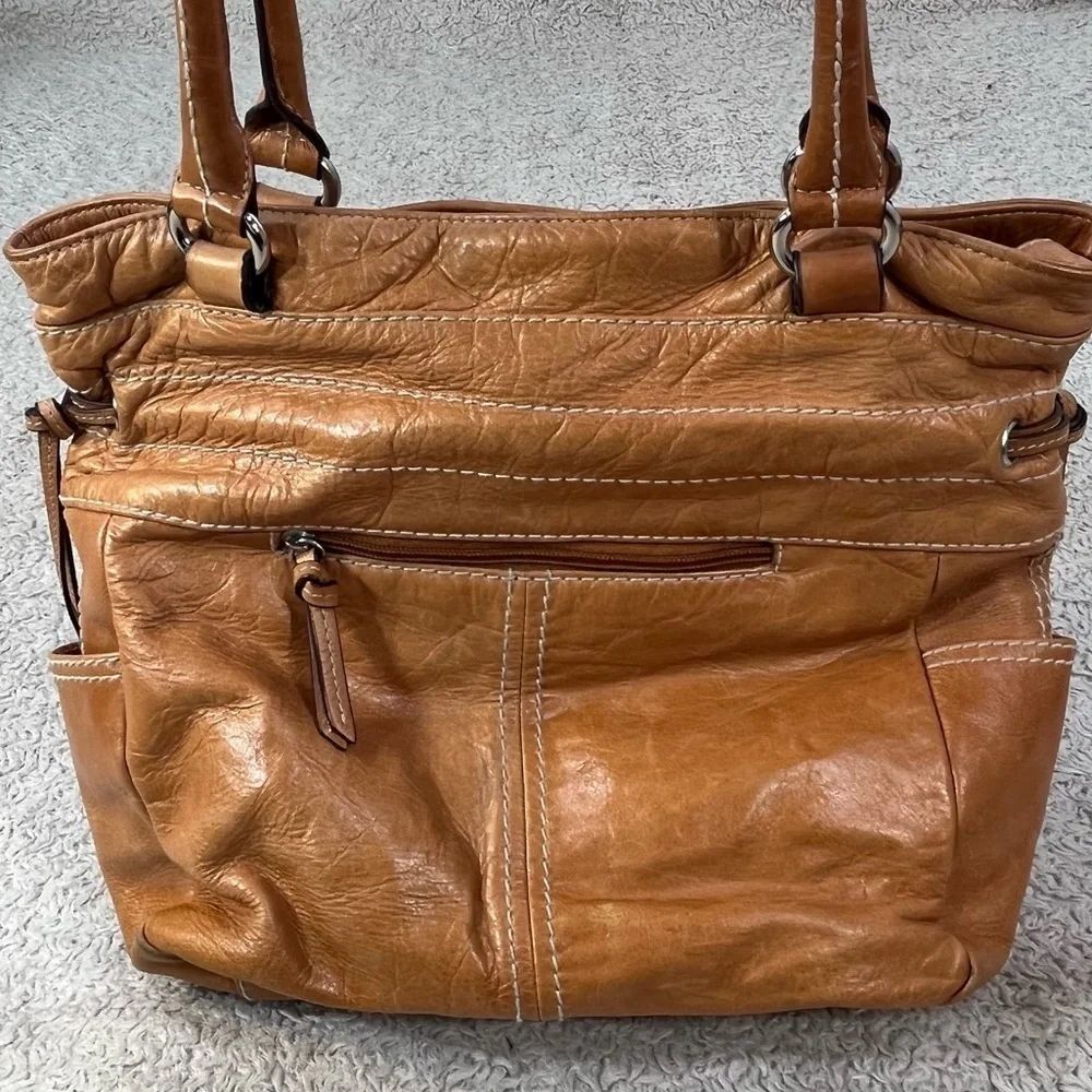 Tignanello Carmel Genuine Leather Hobo Bag 3 Front Zippered Pockets Big Interior